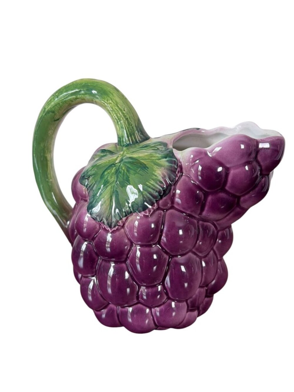 Vintage Italian Majolica Grape Cluster Ceramic Pitcher 1960s Mid-Century Pottery
